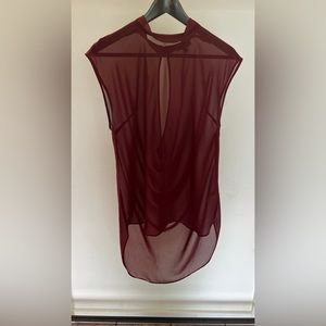 TOPSHOP sheer mock neck blouse draped back Size 4, button neck close